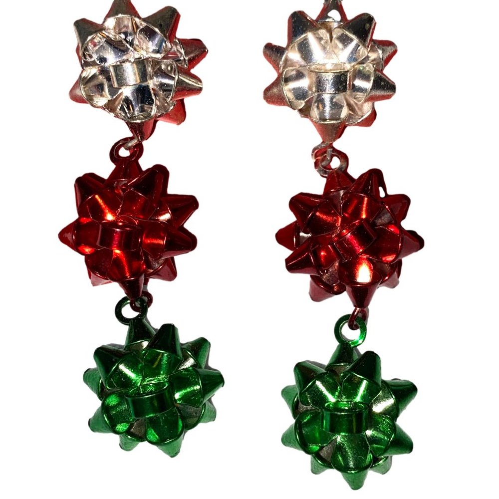 Cascade of Holiday Bow 3" Dangle Earrings